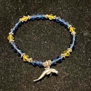 Dolphin Charm Bracelet with Blue and Yellow Beads